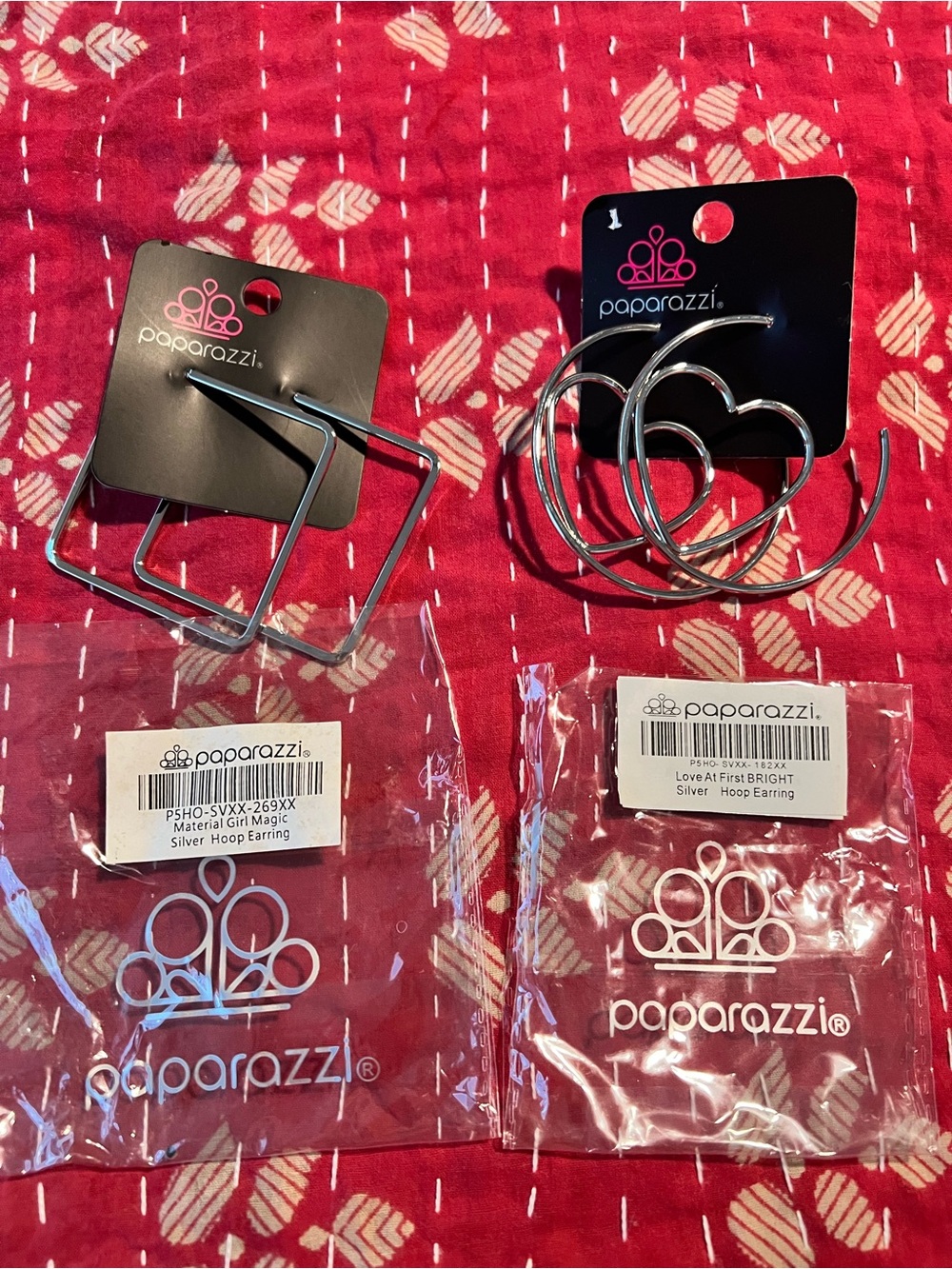 paparazzi Silver Heart Hoop & Square Hoop Earring Set